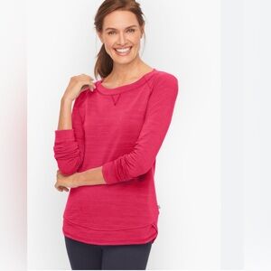 T by Talbots Cozy Crush Sweatshirt UPF 50+ Slub Terry Bright Pink Petite Small